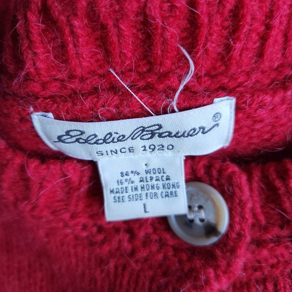 Vintage Eddie Bauer Wool Alpaca Fair Isle Nordic Cardigan Button Red Blue - Picture 7 of 8